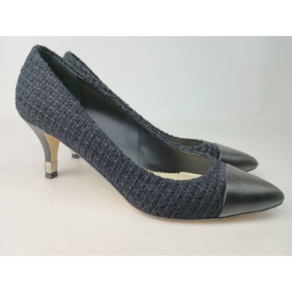 Chanel Women's Black Lurex Tweed Cap Toe Pumps Heels Size 38 - Picture 1 of 8